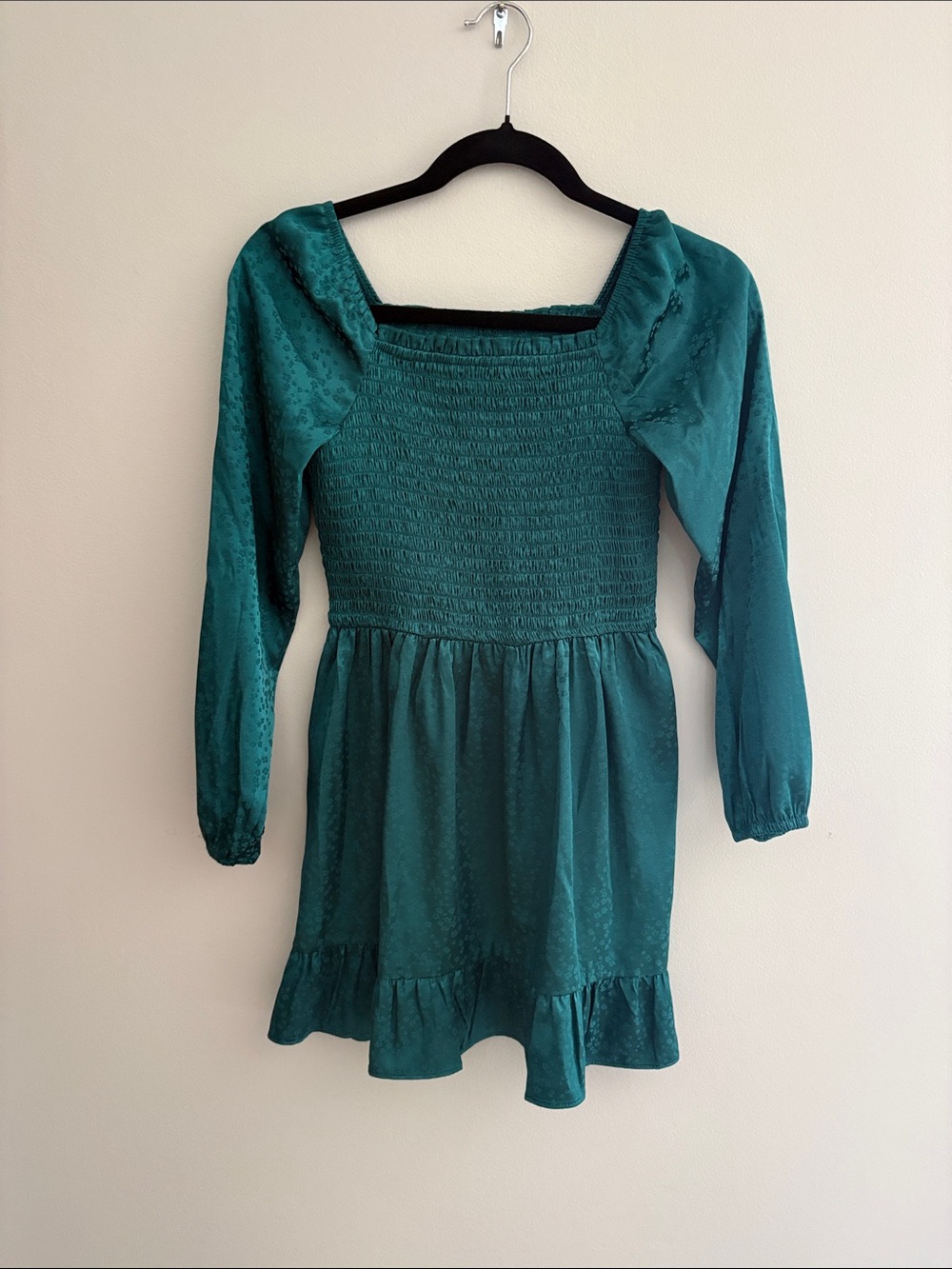 art class Teal Smocked Square Neck Long Sleeve Dress